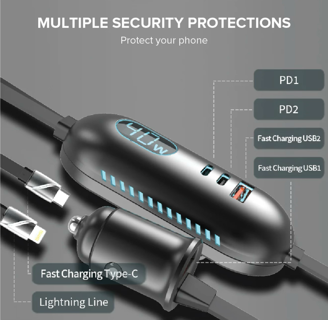 Stellar XC 13 | 5-in-1 Car Mobile Charger | Multi Port | Fast Charger | 1 Year Warranty - Modheads.in