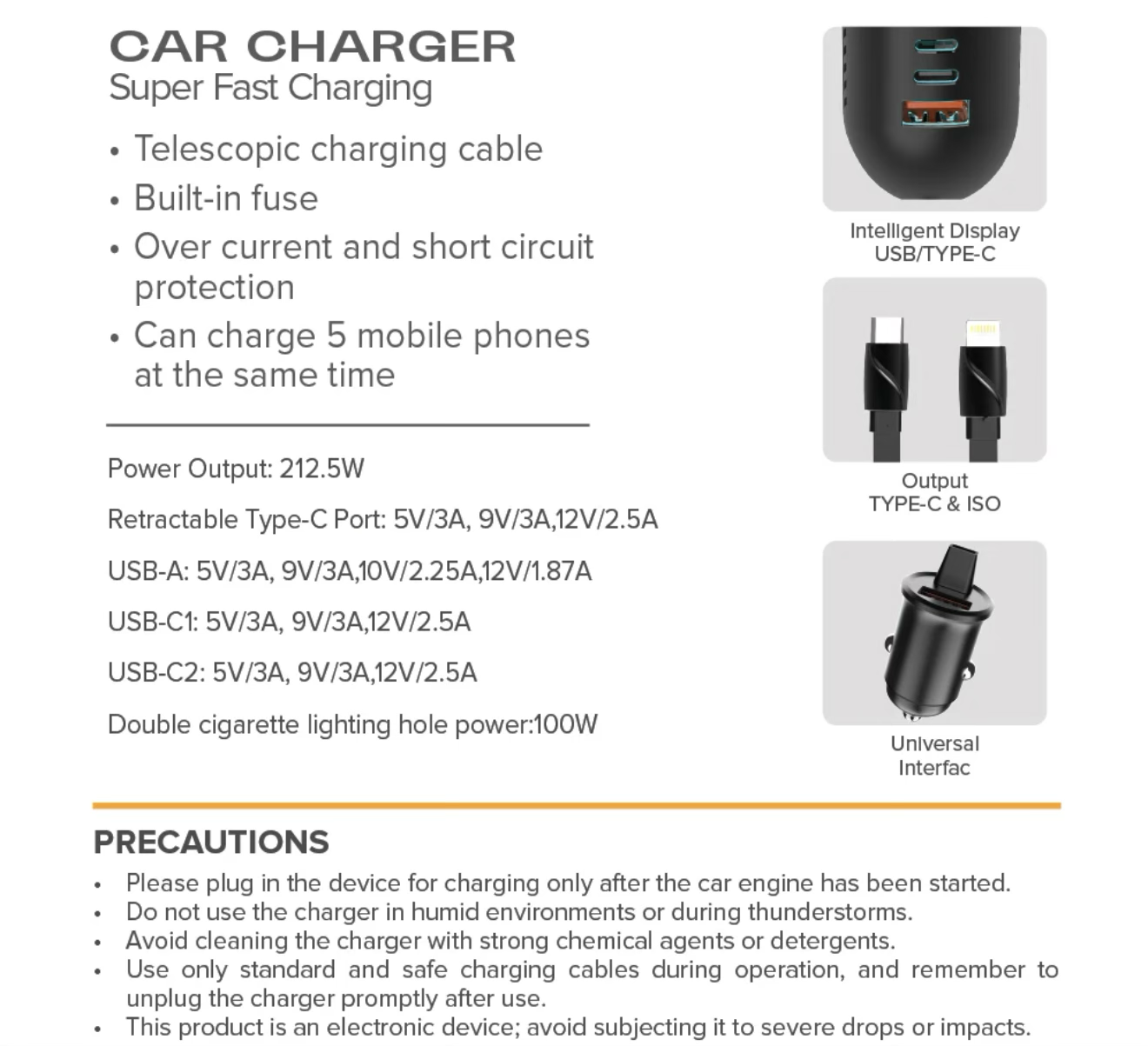 Stellar XC 13 | 5-in-1 Car Mobile Charger | Multi Port | Fast Charger | 1 Year Warranty - Modheads.in