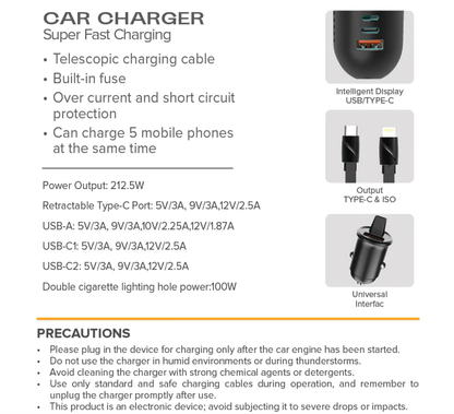 Stellar XC 13 | 5-in-1 Car Mobile Charger | Multi Port | Fast Charger | 1 Year Warranty - Modheads.in