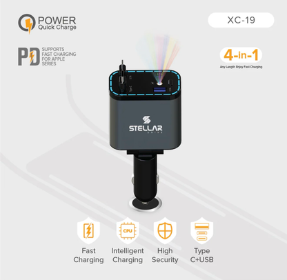 Stellar XC-19 | 4-in-1 Retractable Cable | Fast Charging | 90W | 1 Year Warranty - Modheads.in