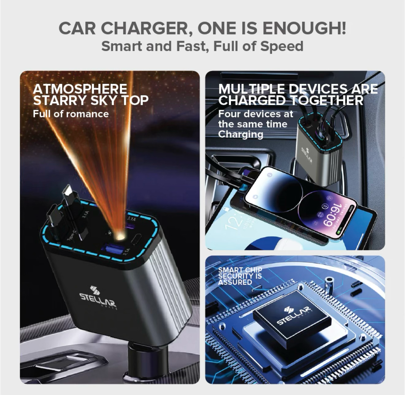Stellar XC-19 | 4-in-1 Retractable Cable | Fast Charging | 90W | 1 Year Warranty - Modheads.in