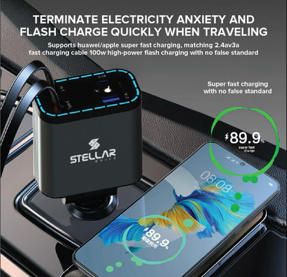 Stellar XC-19 | 4-in-1 Retractable Cable | Fast Charging | 90W | 1 Year Warranty - Modheads.in