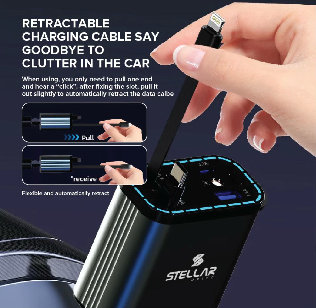 Stellar XC-19 | 4-in-1 Retractable Cable | Fast Charging | 90W | 1 Year Warranty - Modheads.in