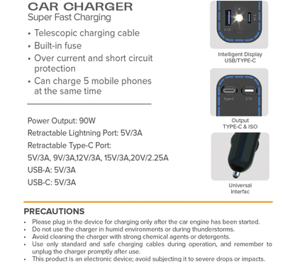 Stellar XC-19 | 4-in-1 Retractable Cable | Fast Charging | 90W | 1 Year Warranty - Modheads.in