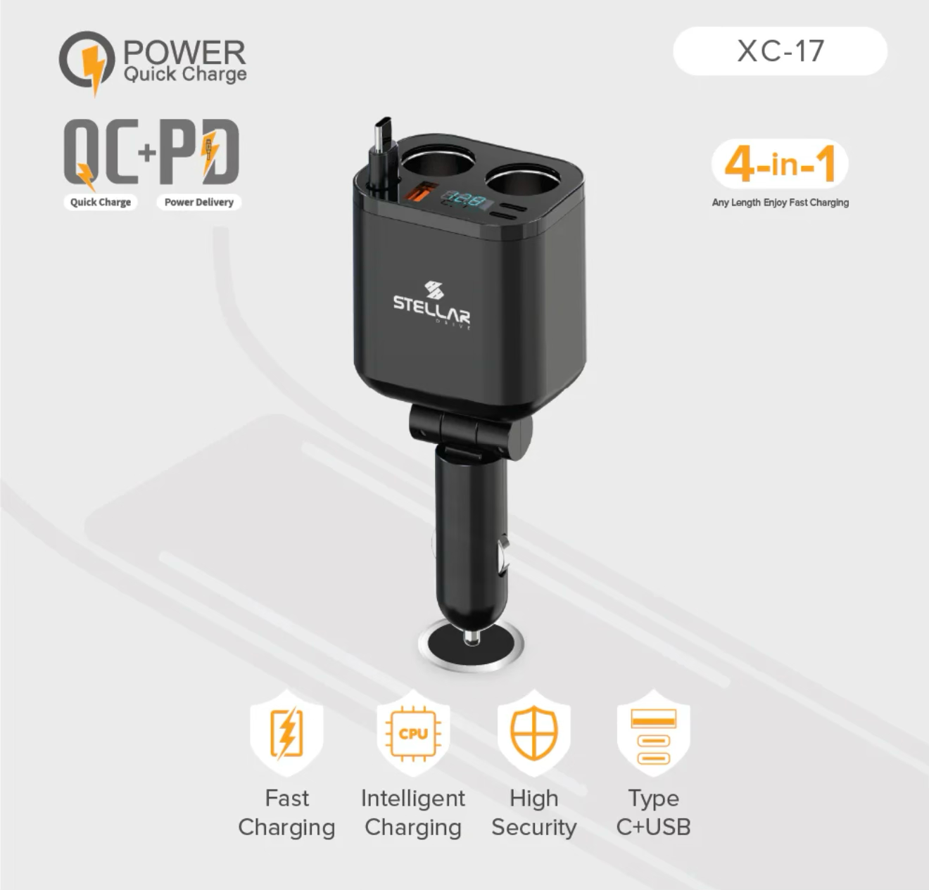 Stellar XC-17 | Dual 12V Car Mobile Charger | Fast Charging | Socket Splitter | 1 Year Warranty - Modheads.in