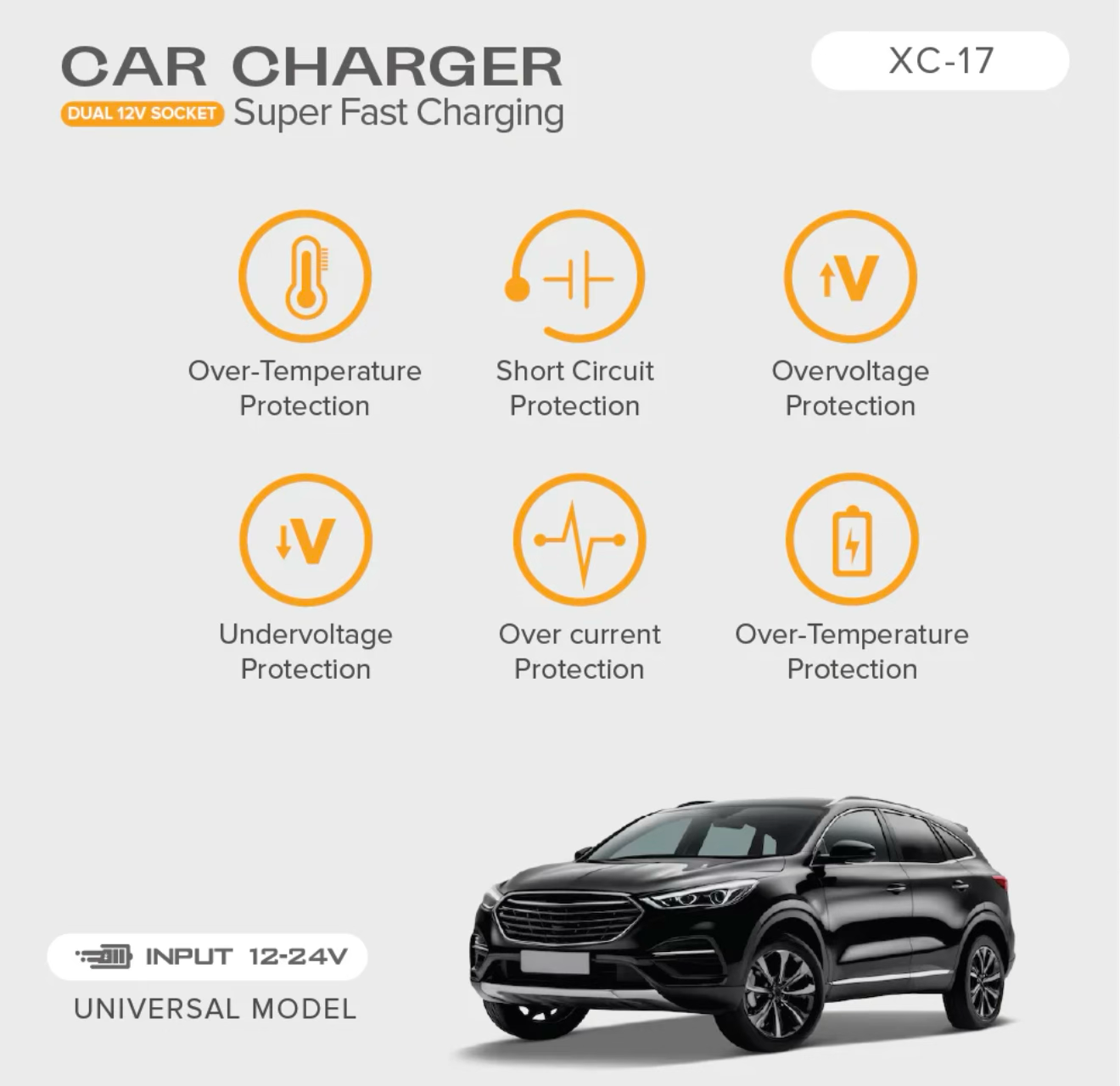 Stellar XC-17 | Dual 12V Car Mobile Charger | Fast Charging | Socket Splitter | 1 Year Warranty - Modheads.in