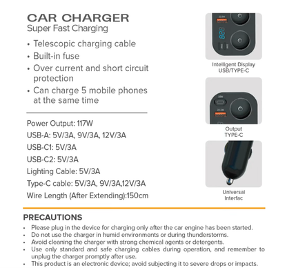 Stellar XC-17 | Dual 12V Car Mobile Charger | Fast Charging | Socket Splitter | 1 Year Warranty - Modheads.in