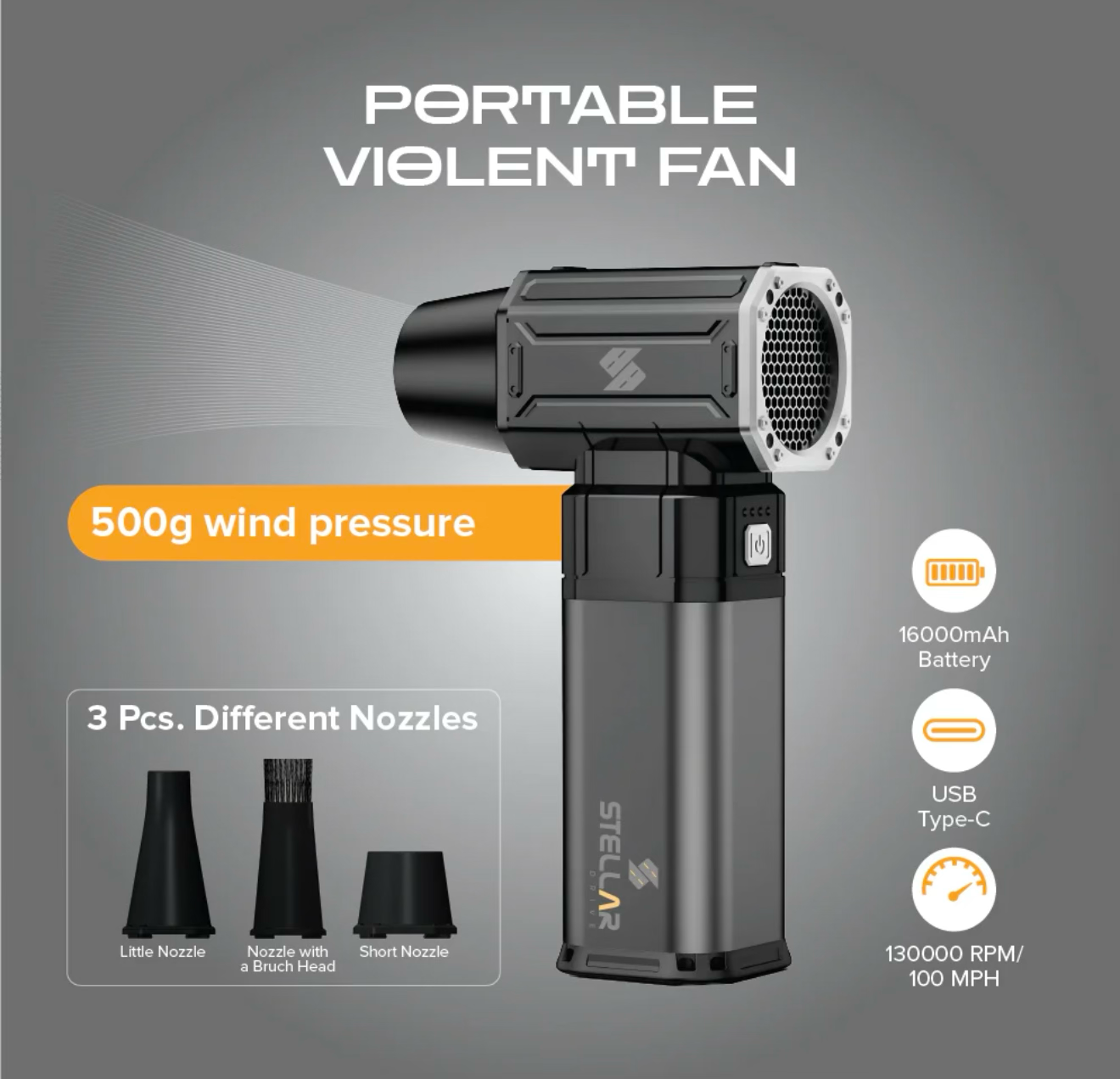 Stellar Mini Powerful Speed Air Duster | 130000 RPM | Rechargeable | 1 Year Warranty - Modheads.in