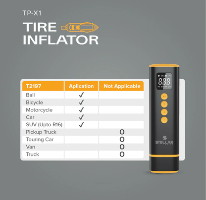 Stellar Car Tyre Inflator | 150 PSI | 3M Power Cord | High-Speed Motor | 1 Year Warranty - Modheads.in