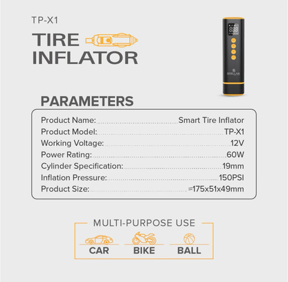 Stellar Car Tyre Inflator | 150 PSI | 3M Power Cord | High-Speed Motor | 1 Year Warranty - Modheads.in