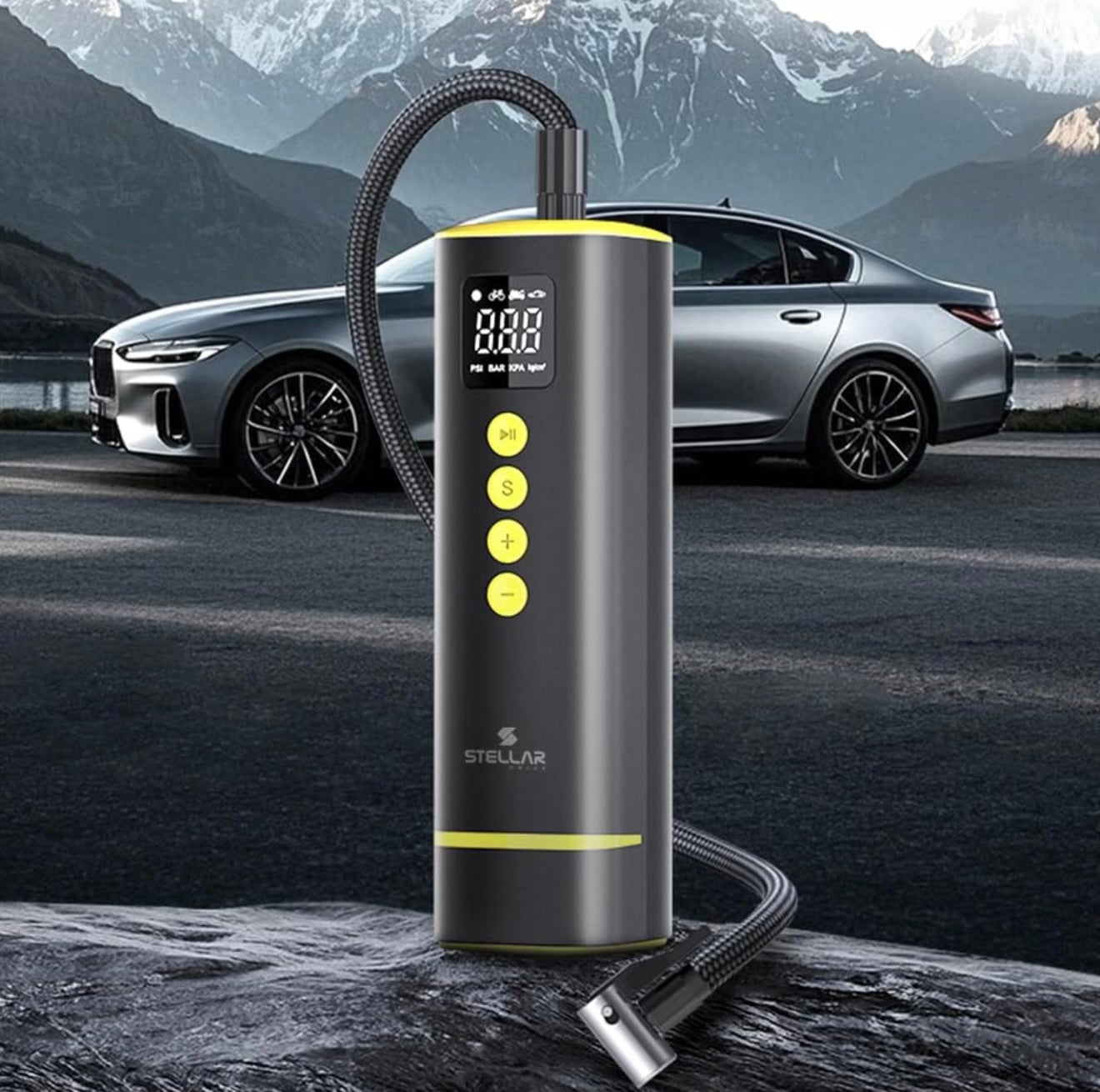 Stellar Car Tyre Inflator | 150 PSI | 3M Power Cord | High-Speed Motor | 1 Year Warranty - Modheads.in