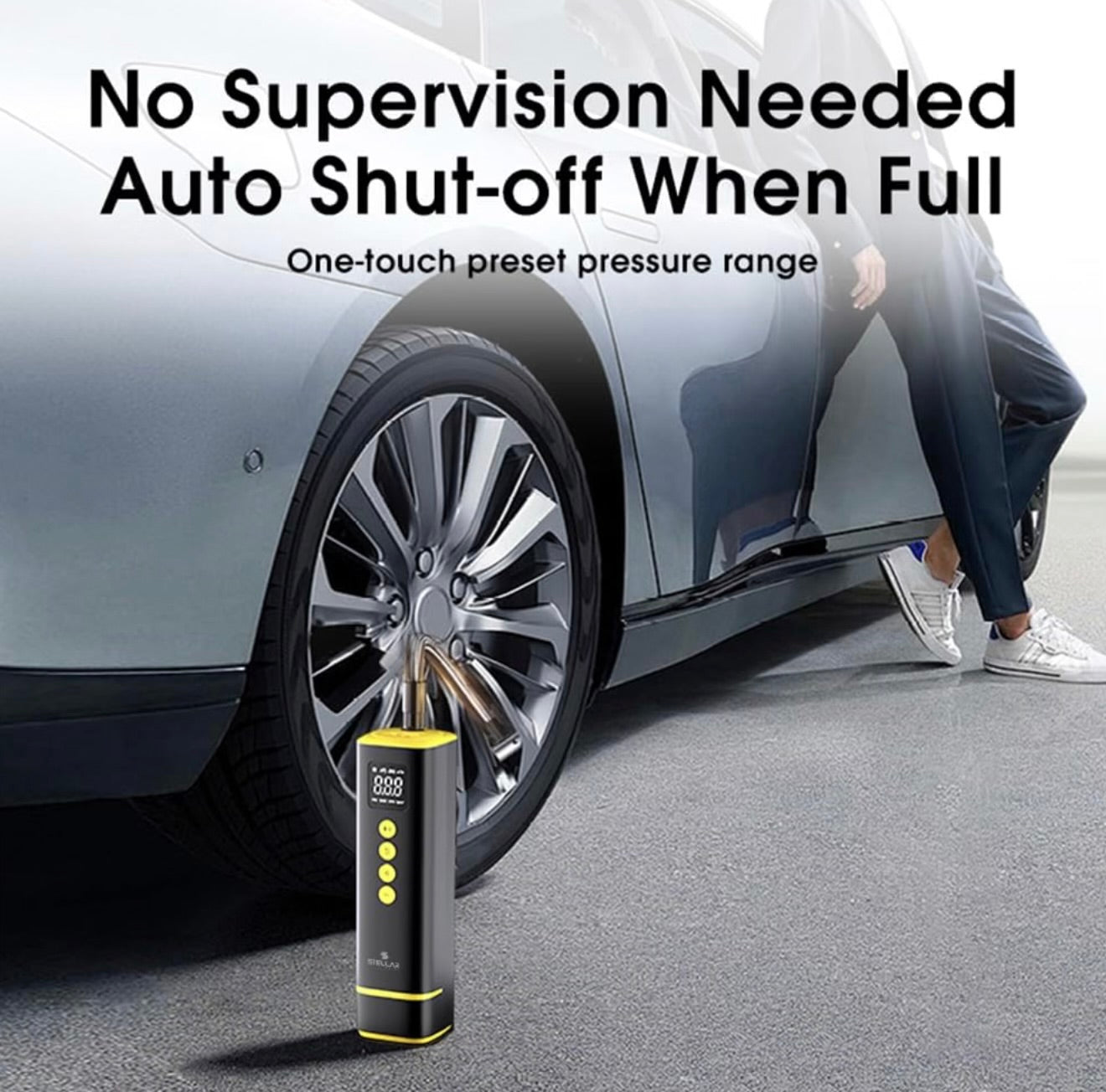 Stellar Car Tyre Inflator | 150 PSI | 3M Power Cord | High-Speed Motor | 1 Year Warranty - Modheads.in