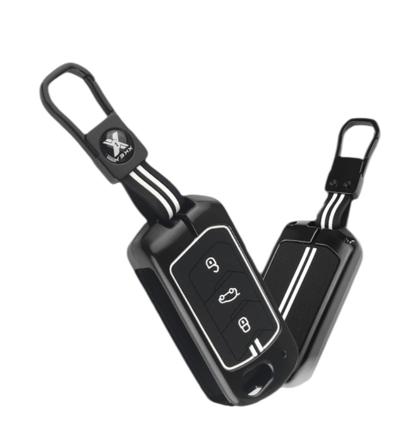 Black Metal Premium Key Cover For Mahindra | 3 Button