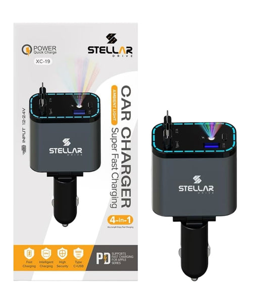 Stellar XC-19 | 4-in-1 Retractable Cable | Fast Charging | 90W | 1 Year Warranty