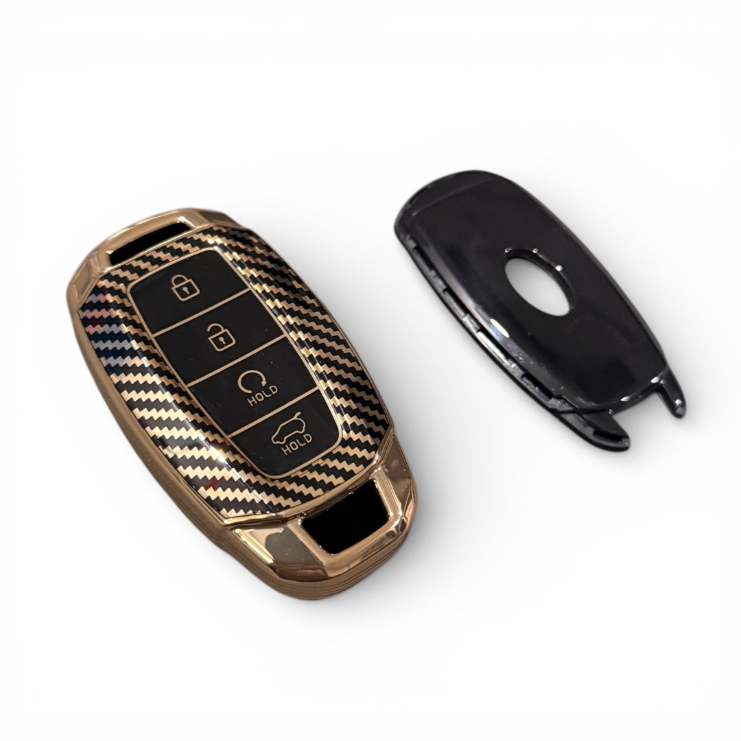 Golden Carbon Fiber Finish Soft TPU Key Cover For Hyundai | 4 Button