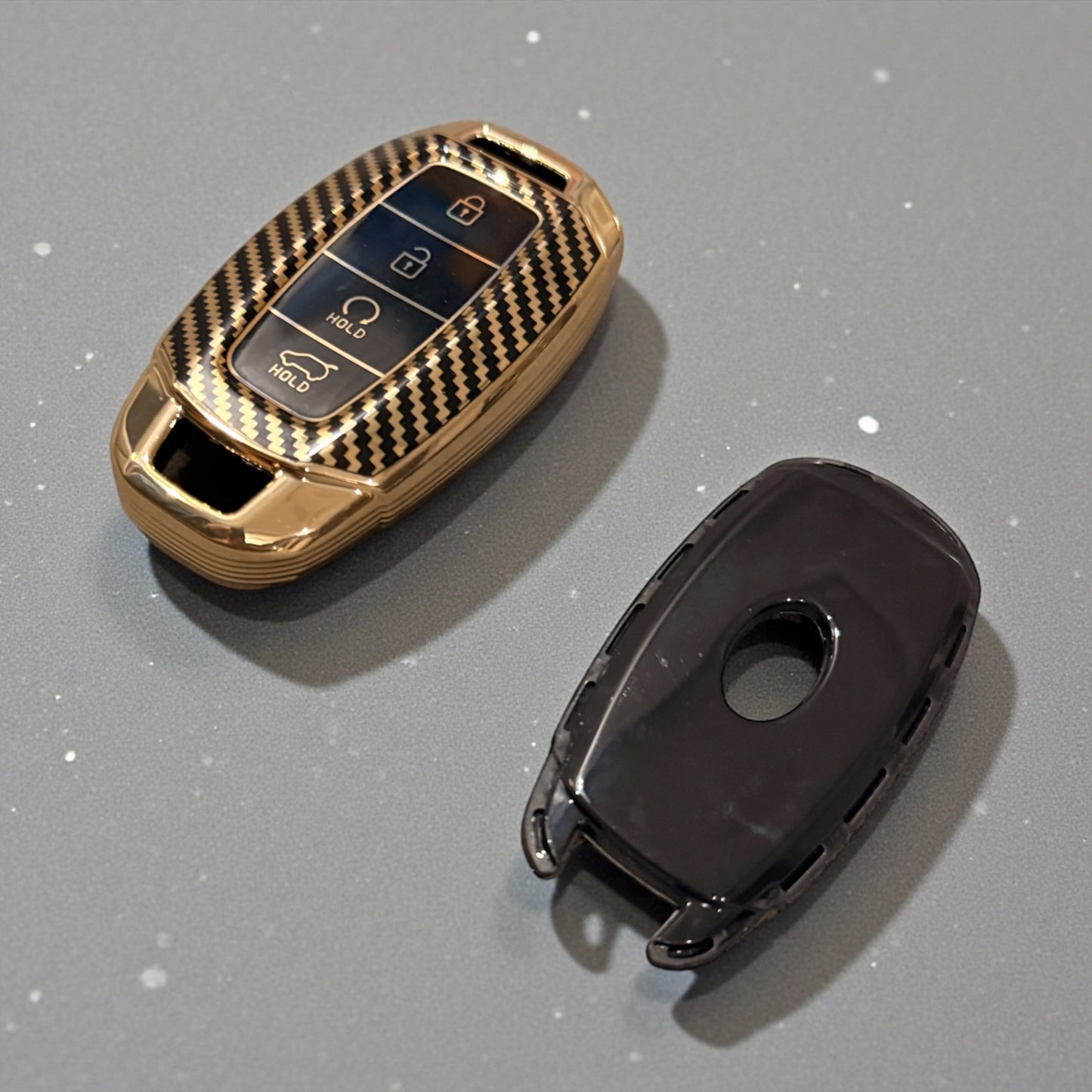 Golden Carbon Fiber Finish Soft TPU Key Cover For Hyundai | 4 Button