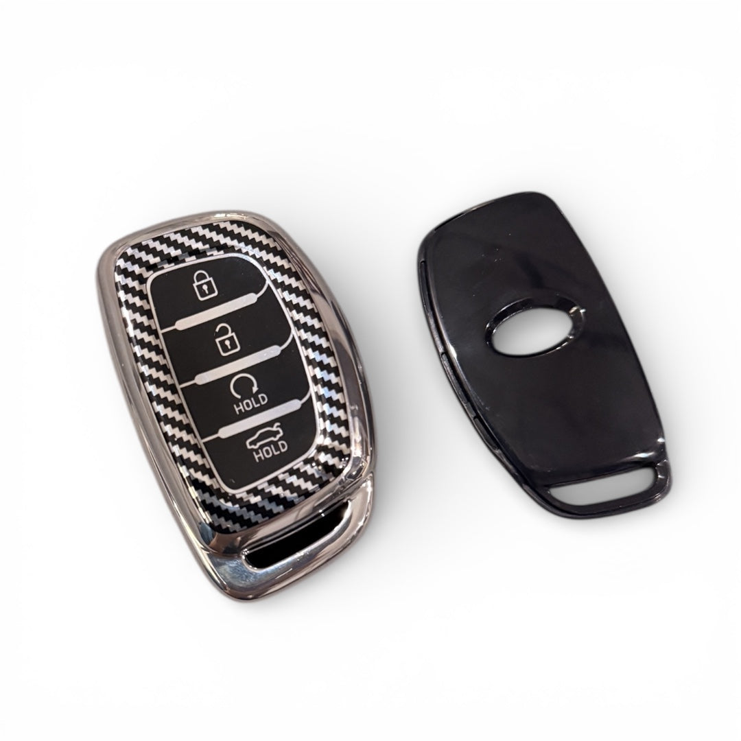 Carbon Fiber Finish Soft TPU Key Cover For Hyundai | 4 Button - Modheads.in