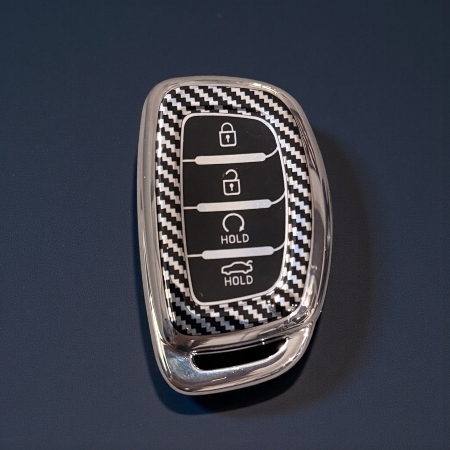 Carbon Fiber Finish Soft TPU Key Cover For Hyundai | 4 Button - Modheads.in