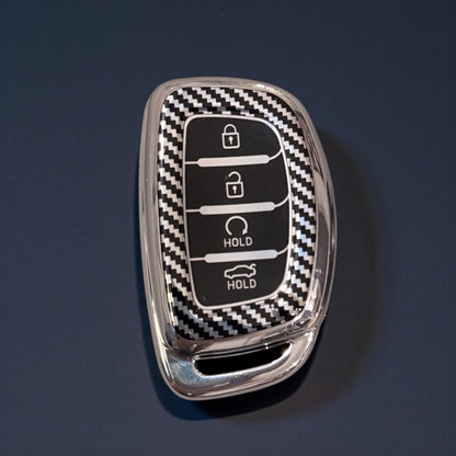 Carbon Fiber Finish Soft TPU Key Cover For Hyundai | 4 Button - Modheads.in