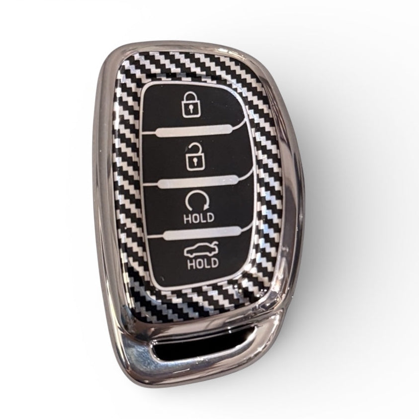 Carbon Fiber Finish Soft TPU Key Cover For Hyundai | 4 Button - Modheads.in