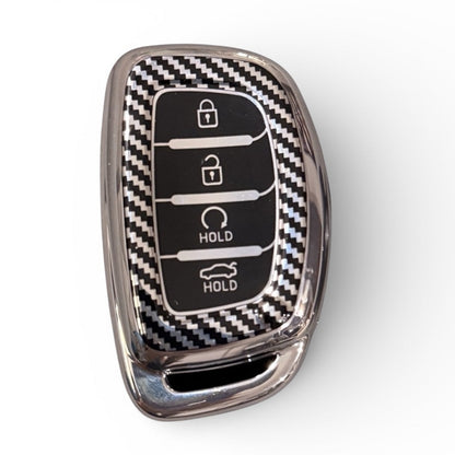 Carbon Fiber Finish Soft TPU Key Cover For Hyundai | 4 Button - Modheads.in