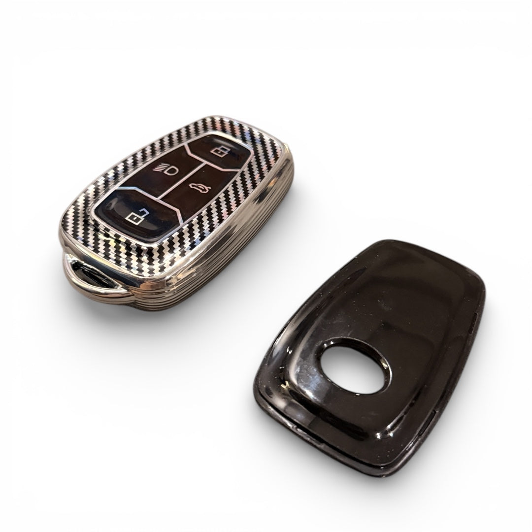 Carbon Fiber Finish Soft TPU Key Cover For Tata | 4 Button