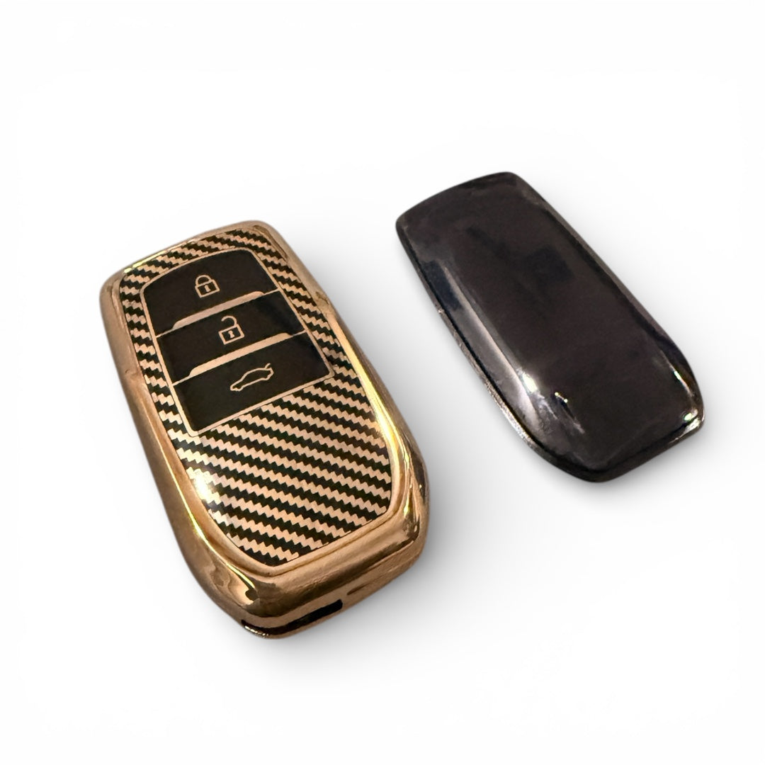 Golden Carbon Fiber Finish Soft TPU Key Cover For Toyota | 3 Button