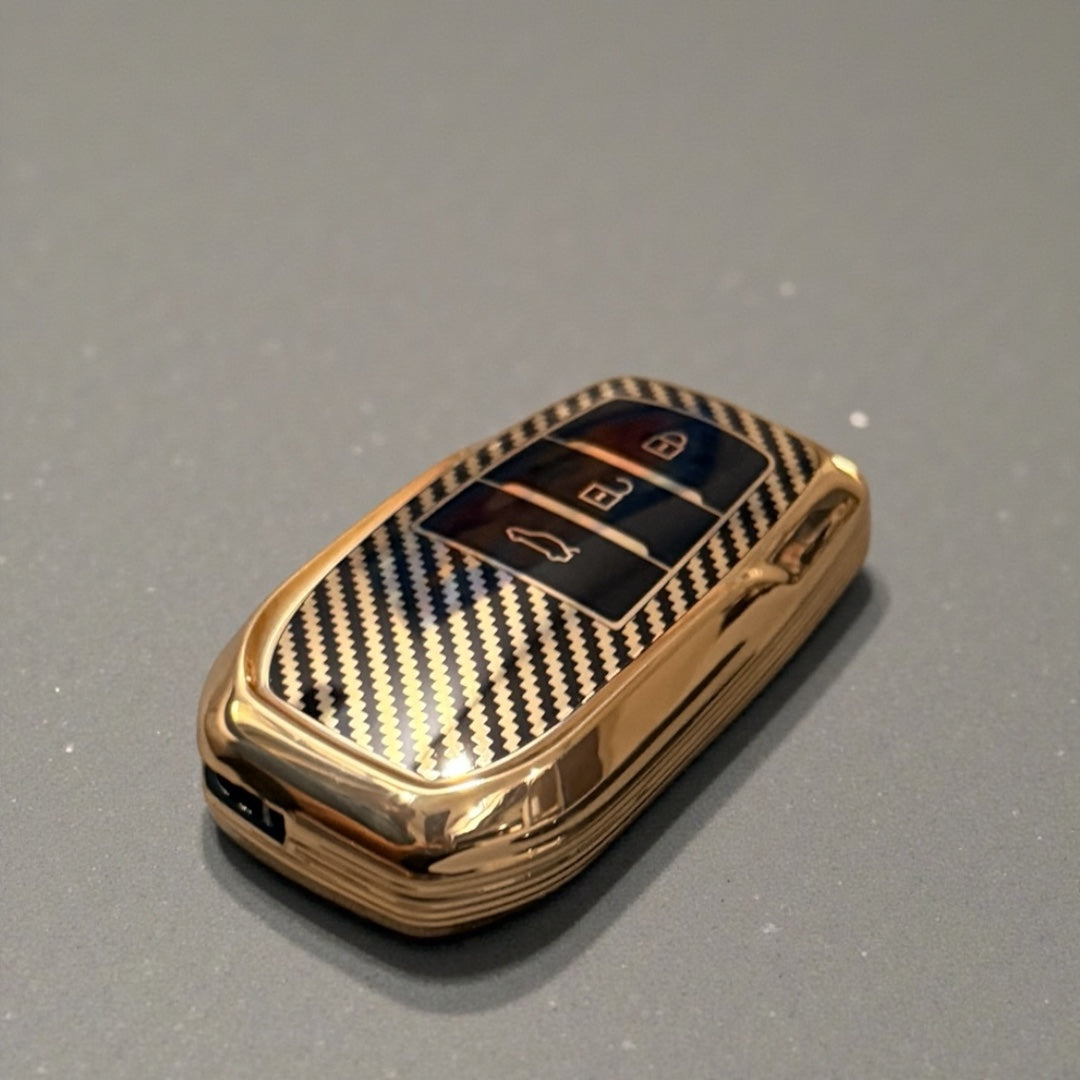 Golden Carbon Fiber Finish Soft TPU Key Cover For Toyota | 3 Button