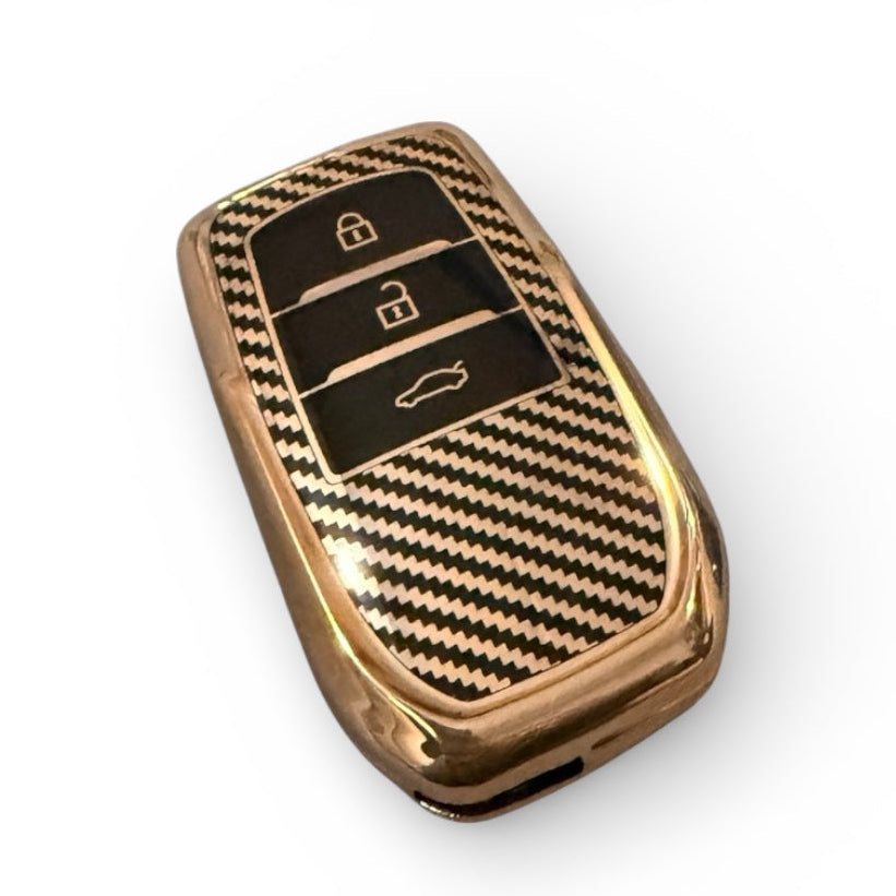 Golden Carbon Fiber Finish Soft TPU Key Cover For Toyota | 3 Button