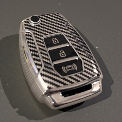 Carbon Fiber Finish Soft TPU Key Cover For Mahindra | 3 Button - Modheads.in