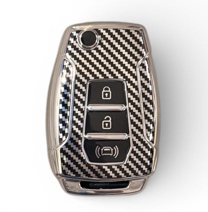 Carbon Fiber Finish Soft TPU Key Cover For Mahindra | 3 Button - Modheads.in