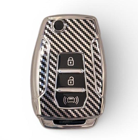Carbon Fiber Finish Soft TPU Key Cover For Mahindra | 3 Button
