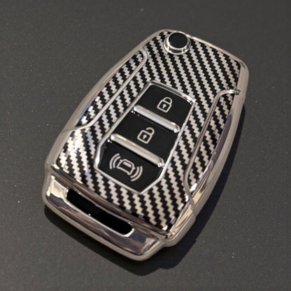 Carbon Fiber Finish Soft TPU Key Cover For Mahindra | 3 Button - Modheads.in