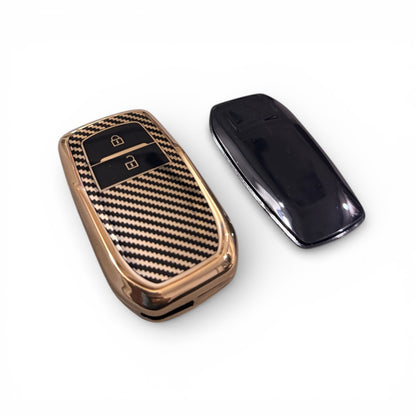 Golden Carbon Fiber Finish Soft TPU Key Cover For Toyota | 2 Button