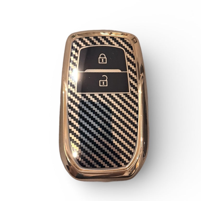 Golden Carbon Fiber Finish Soft TPU Key Cover For Toyota | 2 Button