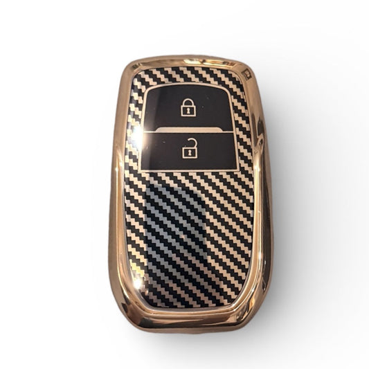 Golden Carbon Fiber Finish Soft TPU Key Cover For Toyota | 2 Button
