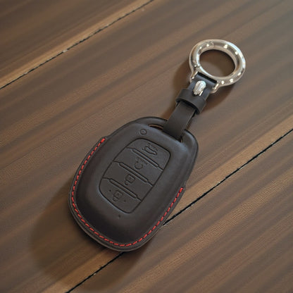 Soft Premium Key Cover For Hyundai | 4 Button (Black with Red Stitching)