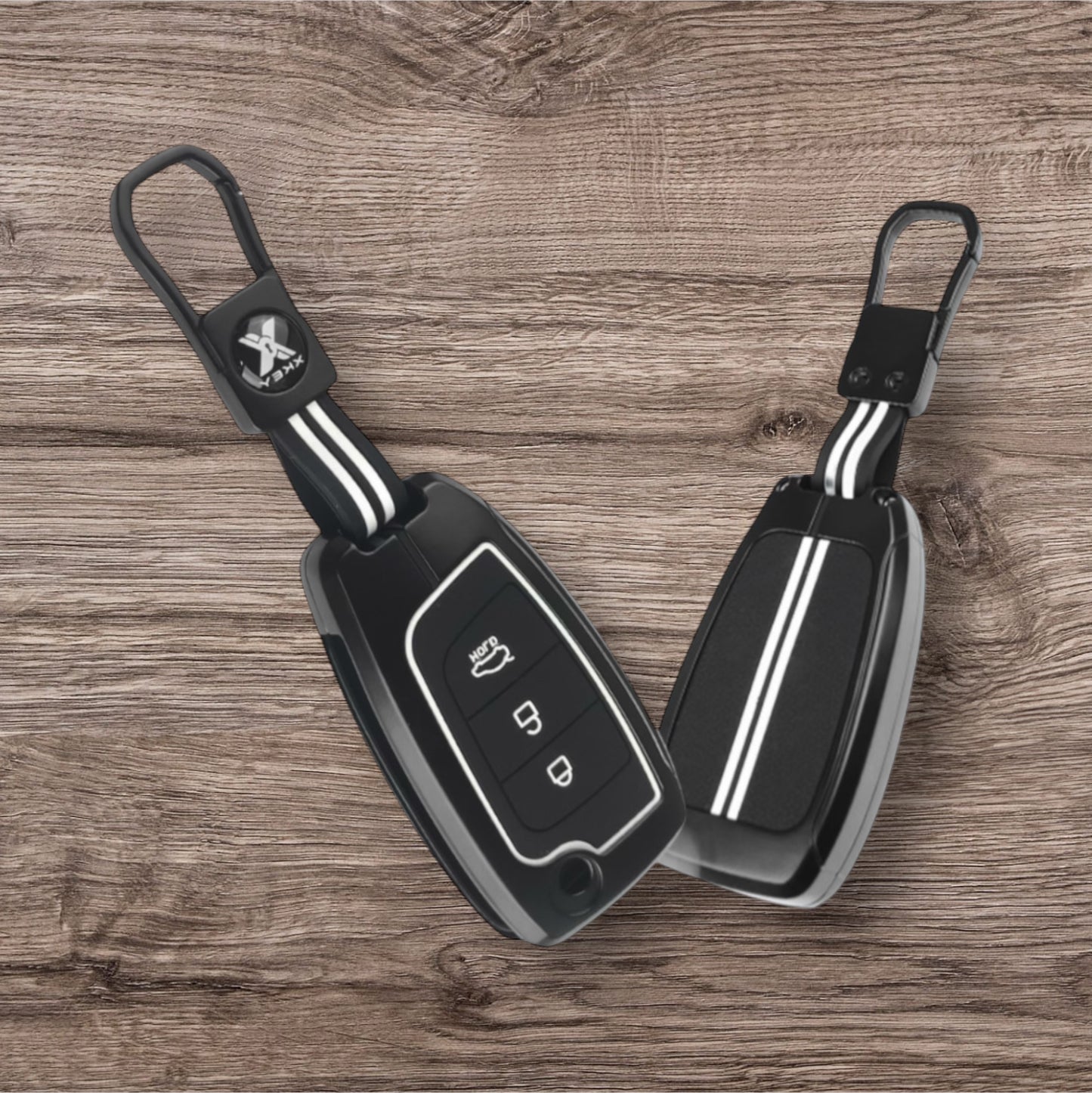 Black Metal Premium Key Cover For Hyundai Flip Key | 3 Button