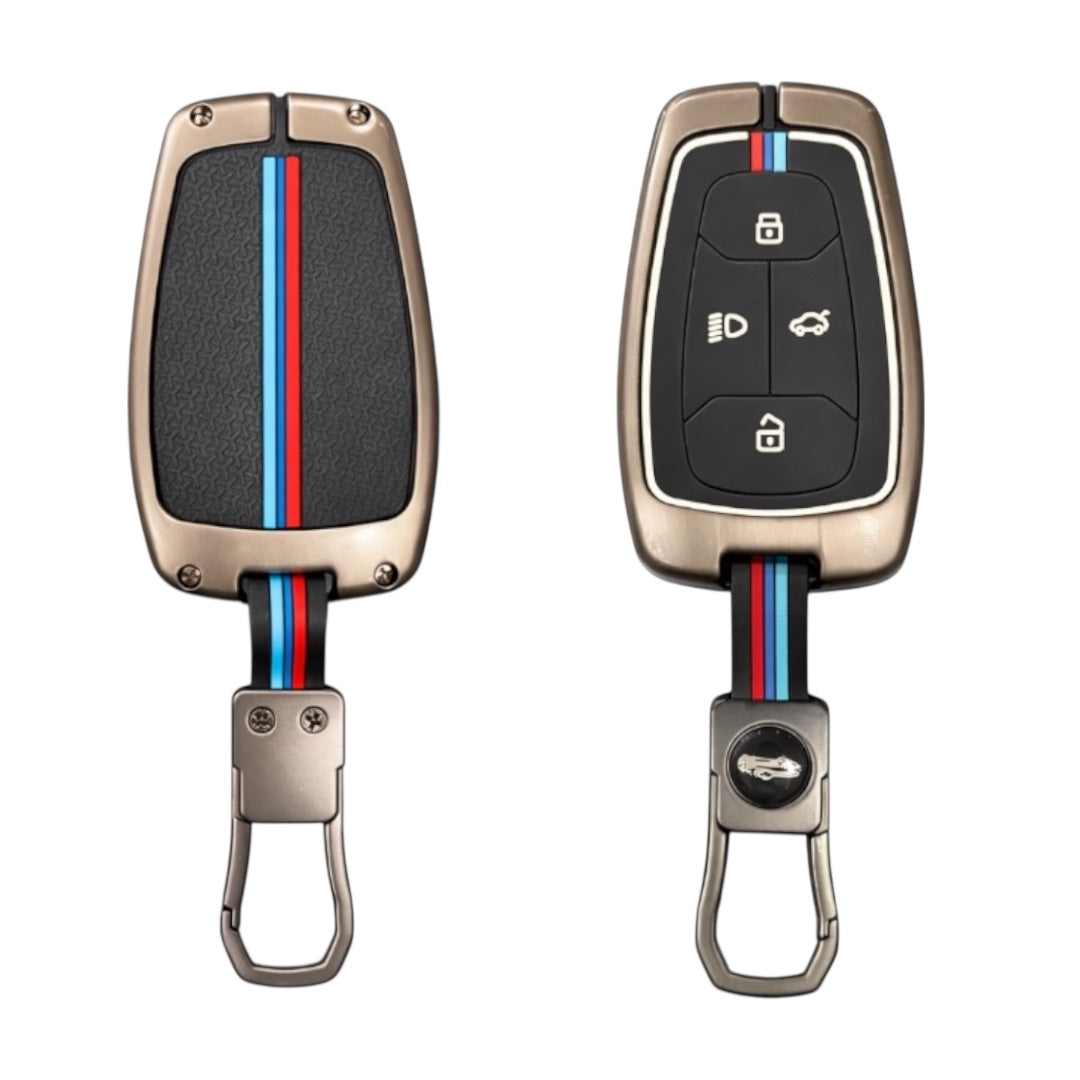Grey Metal Keycover For Tata | 4 Button