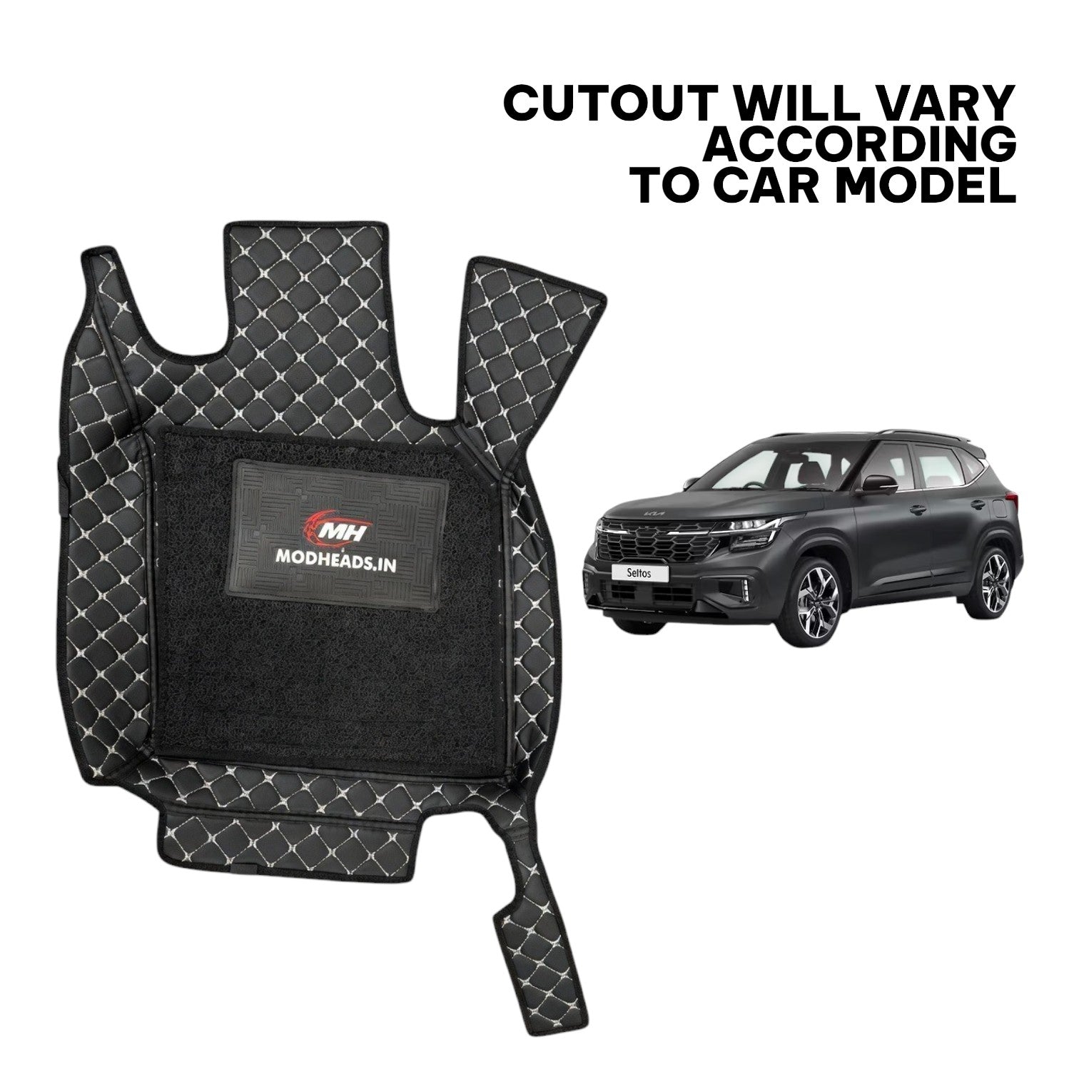 7D Mats for Seltos 2024+ | Black/Silver - Modheads.in
