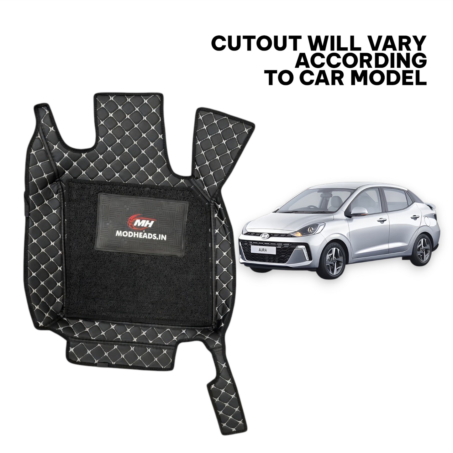 7D Mats For Hyundai Aura | Black/Silver - Modheads.in