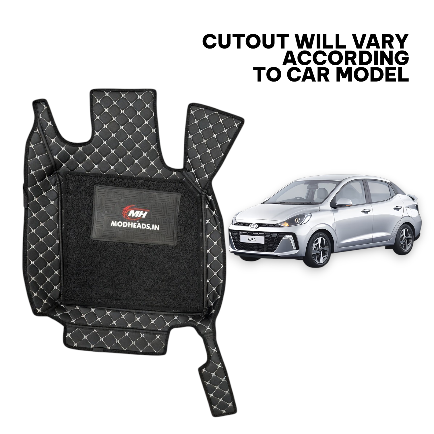 7D Mats For Hyundai Aura | Black/Silver - Modheads.in