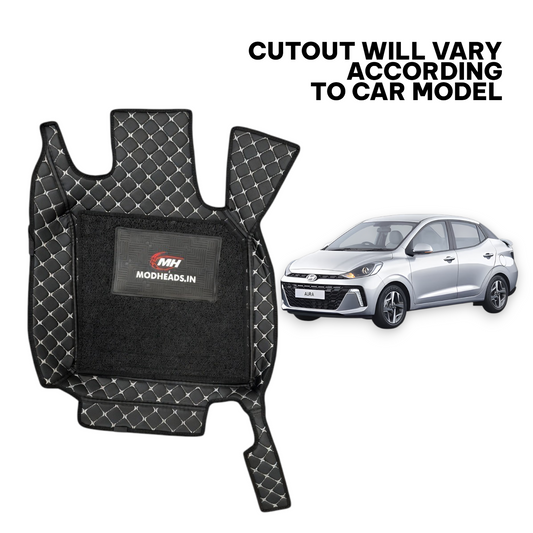 7D Mats For Hyundai Aura | Black/Silver - Modheads.in