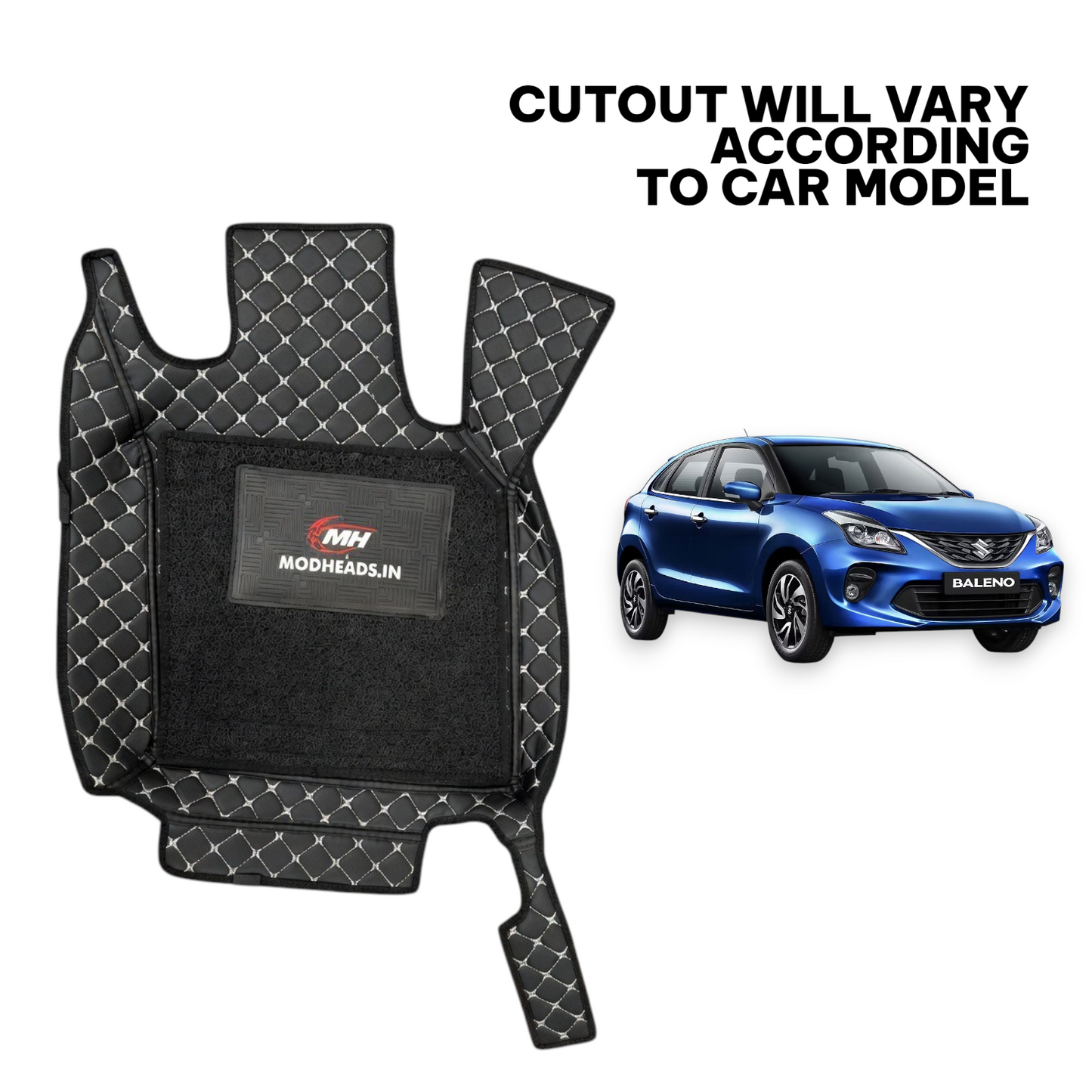 7D Mats For Baleno 2019-2022 | Black/Silver - Modheads.in