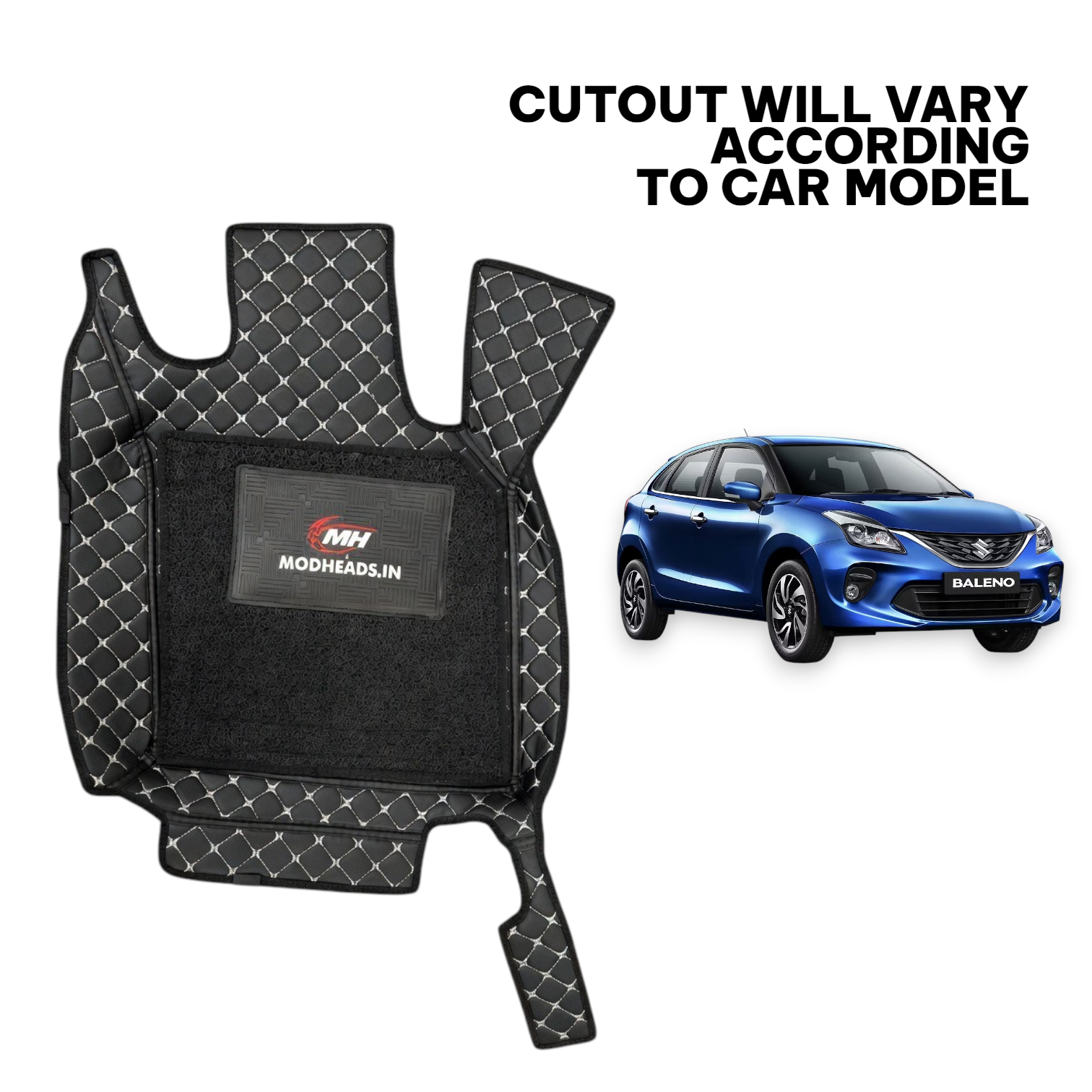 7D Mats For Baleno 2019-2022 | Black/Silver - Modheads.in