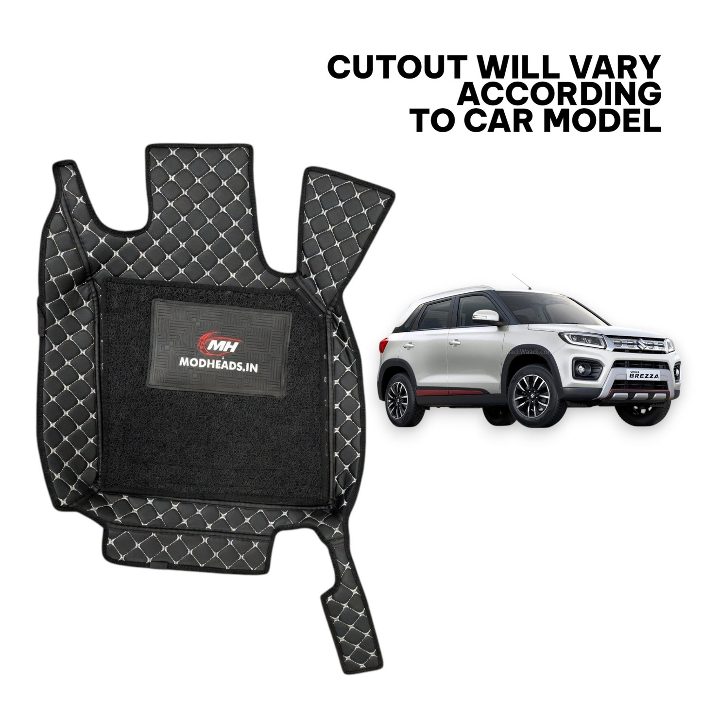 7D Mats For Maruti Suzuki Brezza 2020-2022 | Black/Silver - Modheads.in