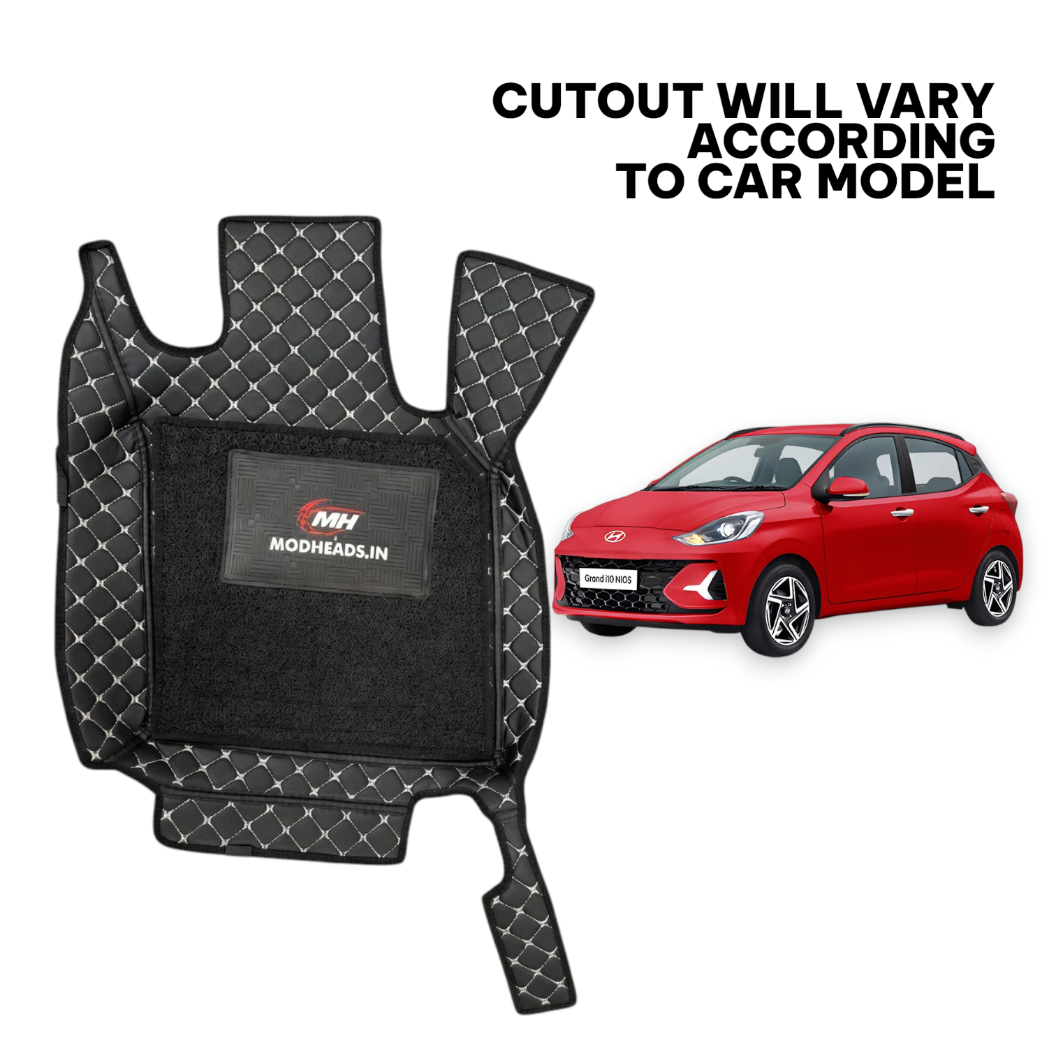 7D Mats For Grand i10 Nios 2023+ | Black/Silver - Modheads.in