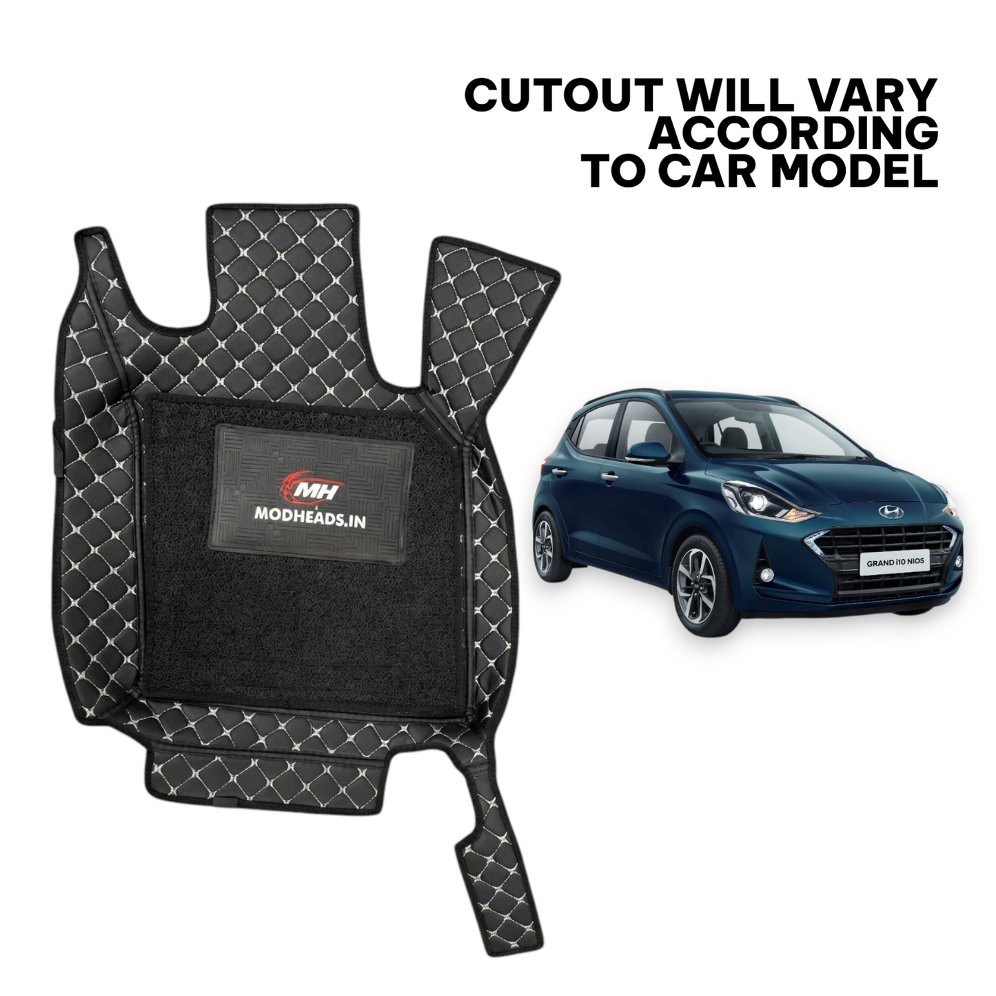 7D Mats For Grand i10 Nios 2019-23 | Black/Silver - Modheads.in