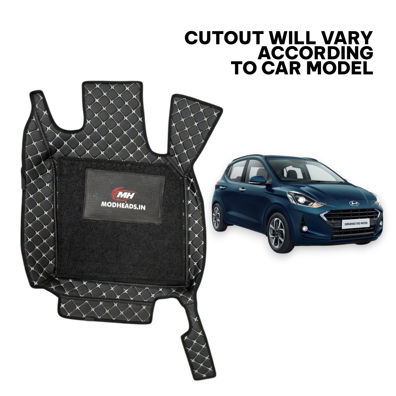 7D Mats For Grand i10 Nios 2019-23 | Black/Silver - Modheads.in
