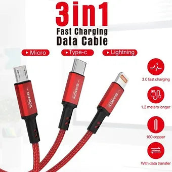 SIMOX 3in1 Charging Cable - Modheads.in